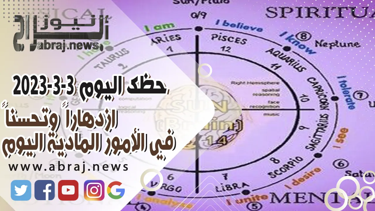 حظك اليوم الجمعه 3 مارس 2023 .. ازدهاراً وتحسناً في الأمور المادية اليوم