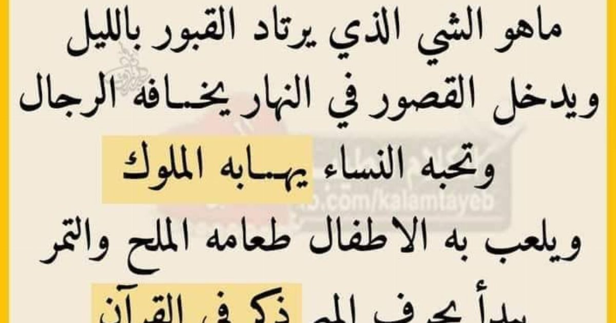 ما هو الشيء الذي ير,,تاد القبـ،ـور بالليل ويدخل القصور في النهار يخـ,ـافه الرجال وتحبه النساء يهابه الملوك